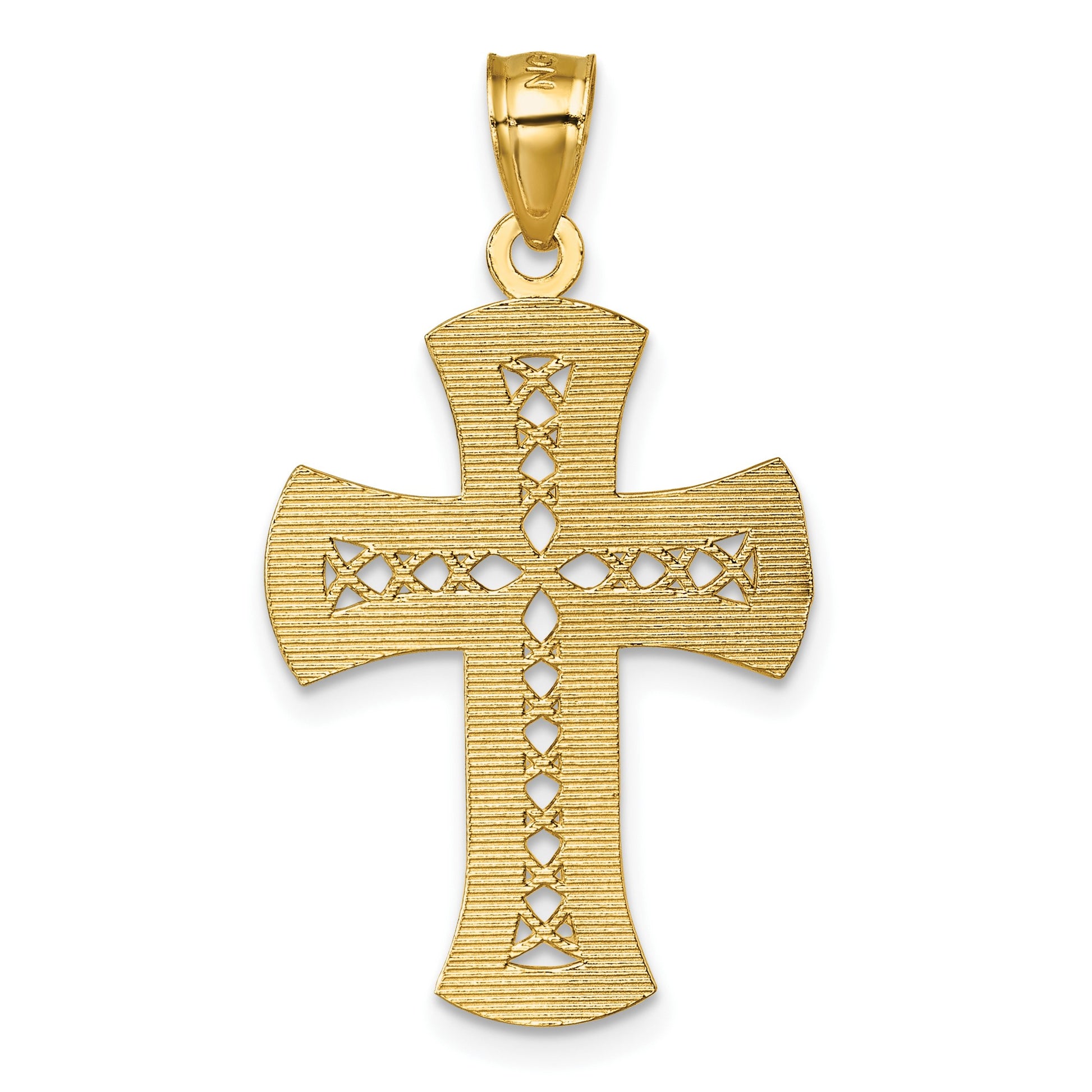 14k Polished Diamond-cut Textured Fancy Pierced Lattice Design Cross Pendant