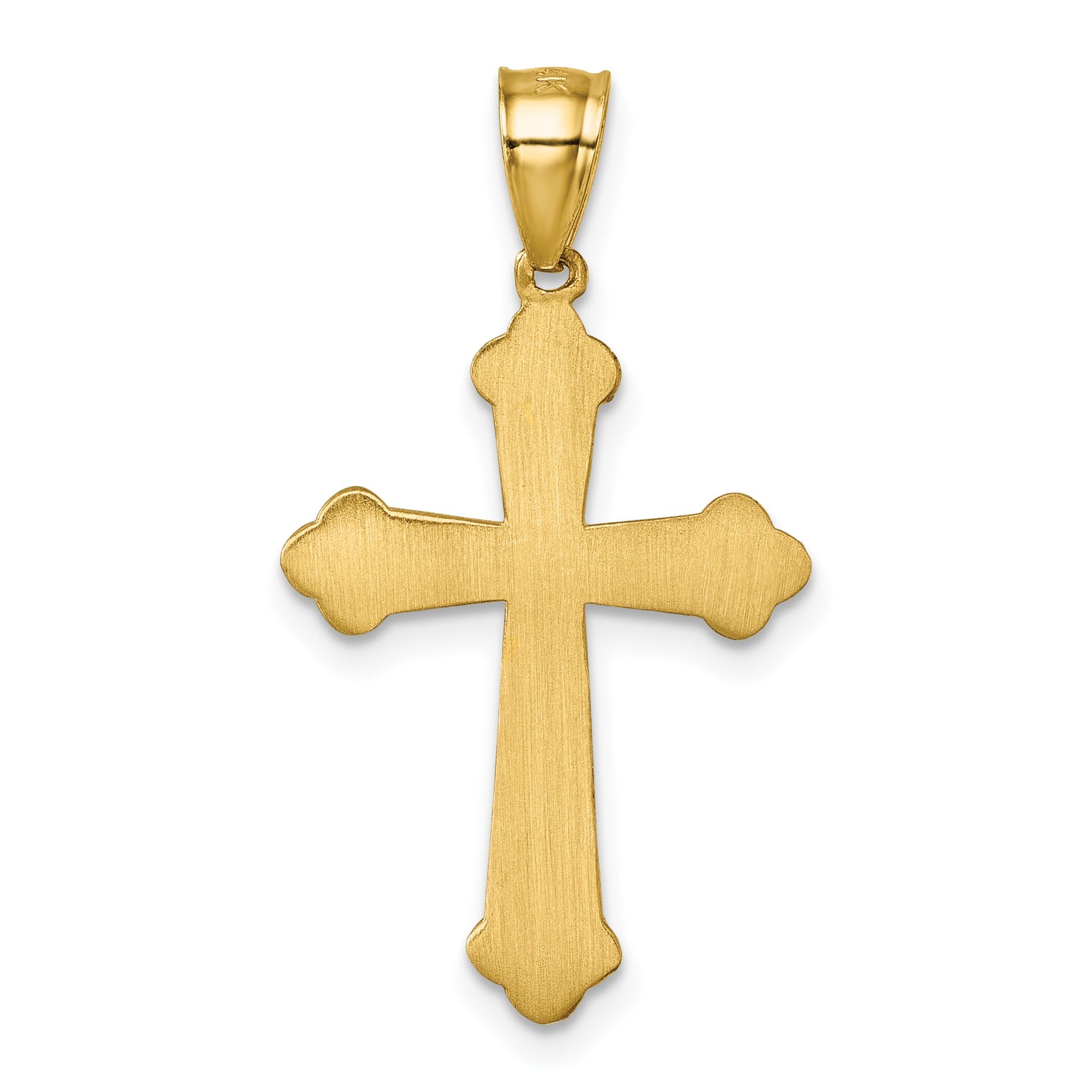 14k Polished Diamond-cut Textured Fancy Budded Cross Pendant