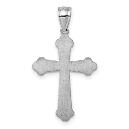 14k Polished White Gold Diamond-cut Fancy Budded Cross Pendant