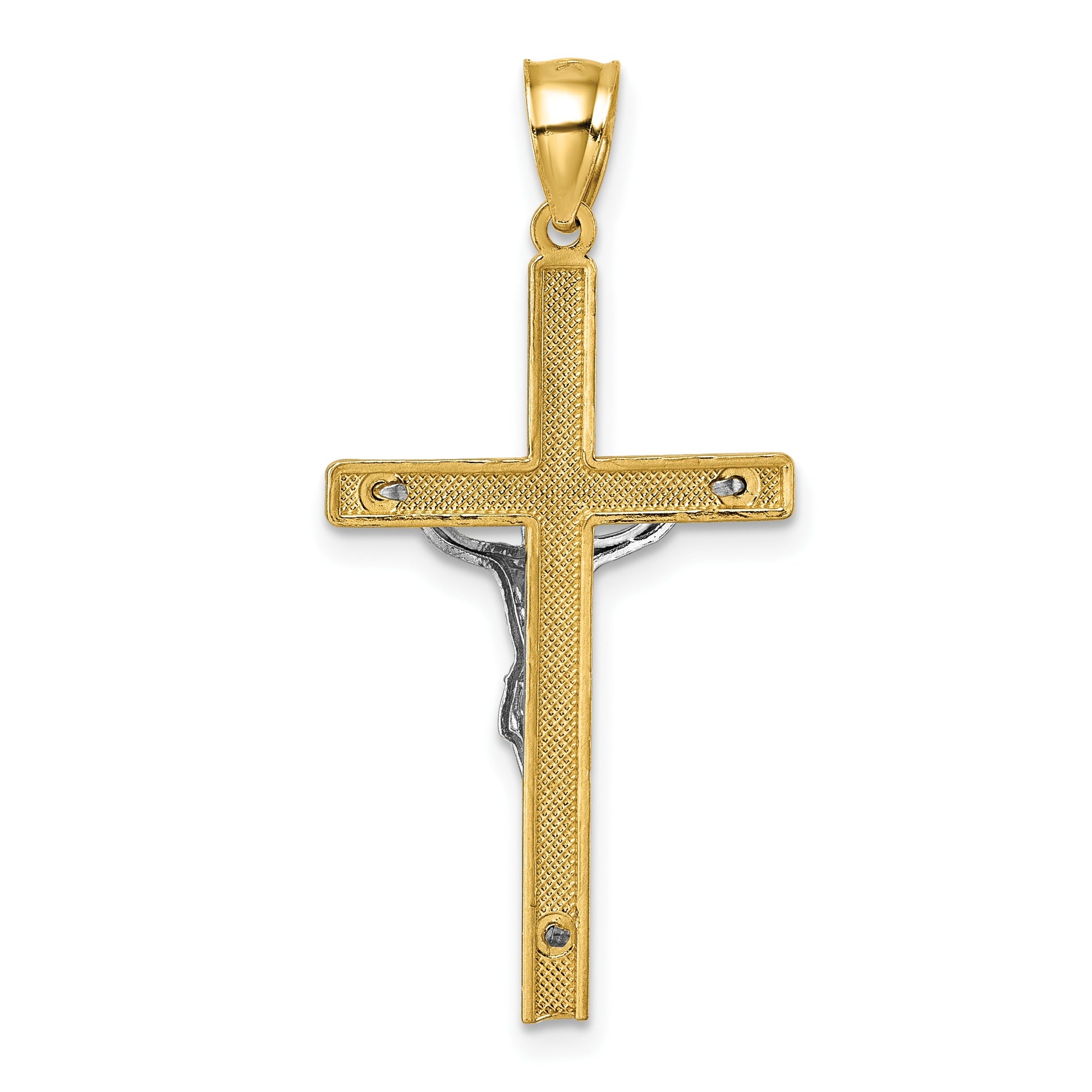 14k Polished Two-tone Diamond-cut Crucifix Pendant