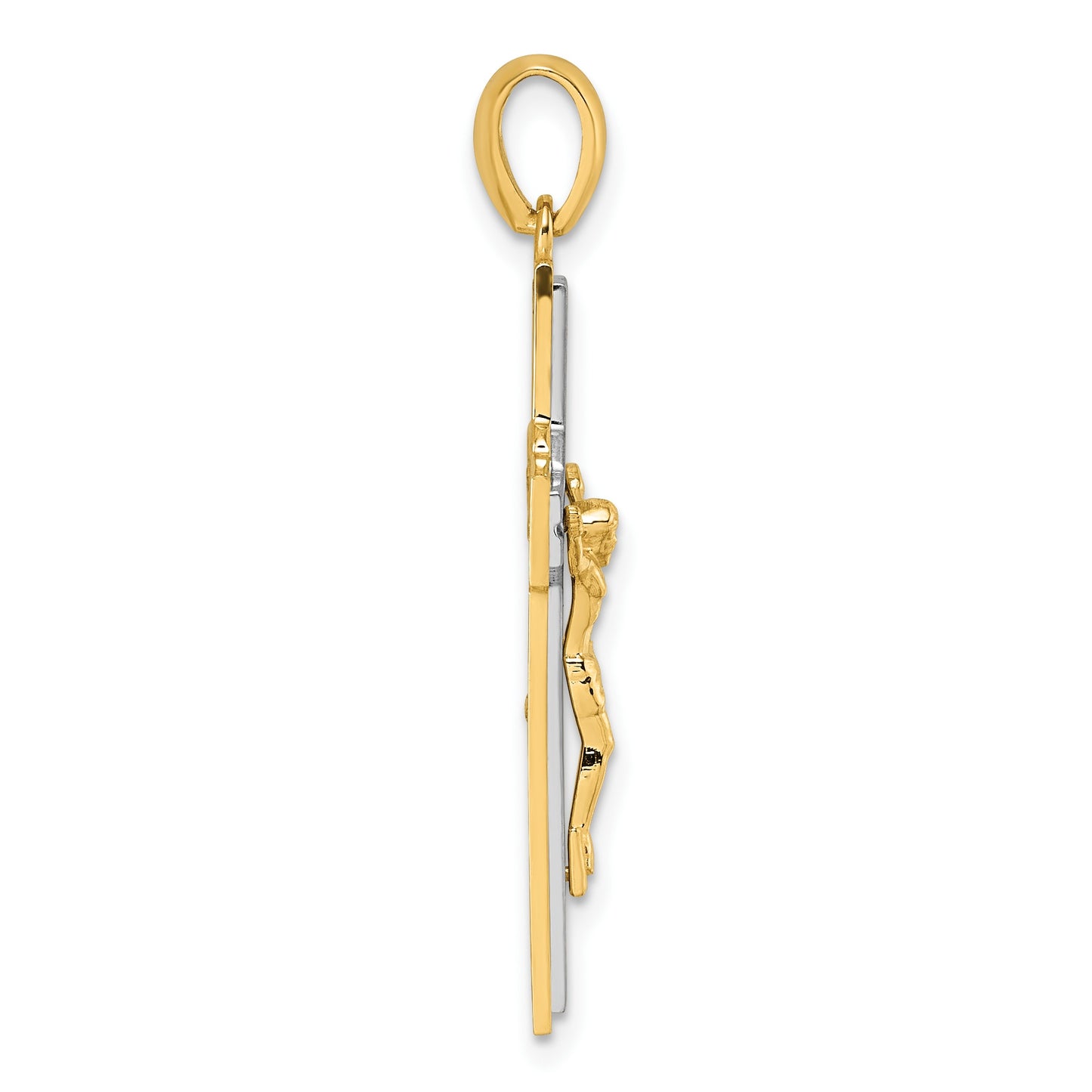 14k Two-tone Polished and Satin Crucifix With Square Cut Out Pendant
