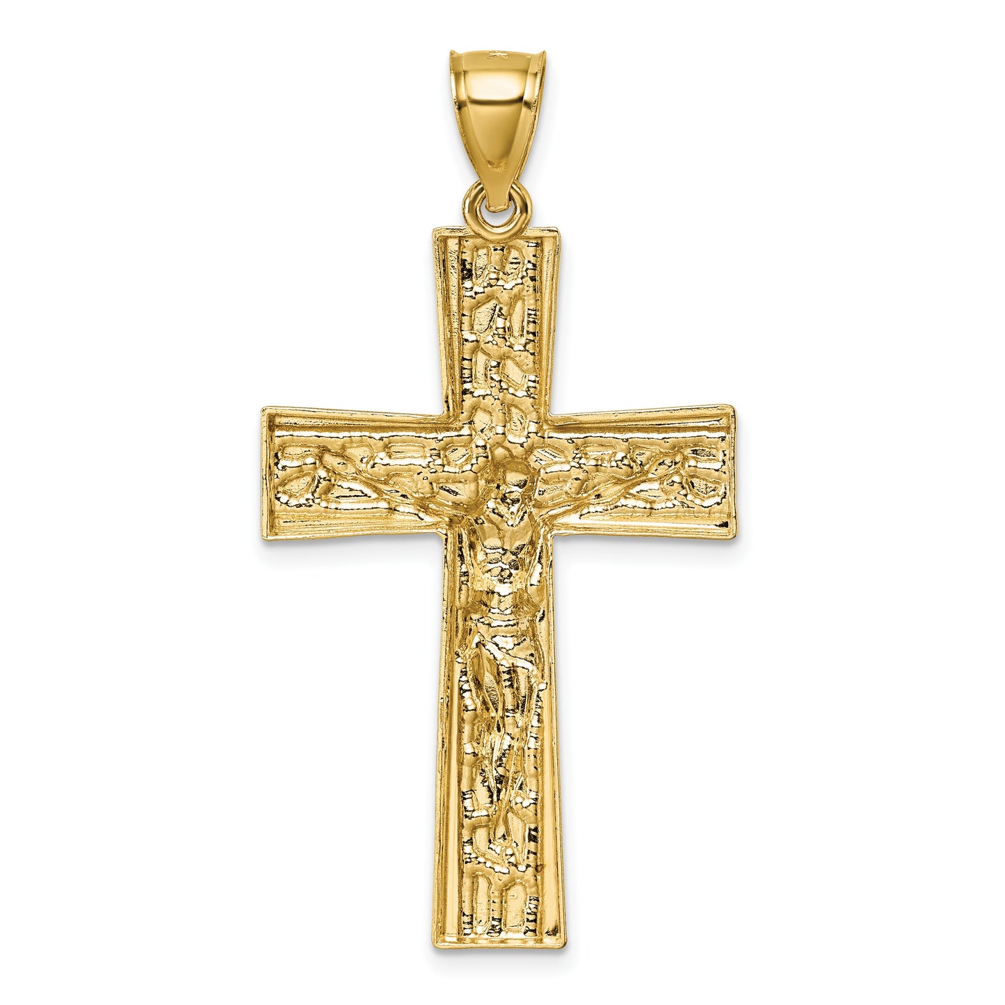14k and White Rhodium Polished Diamond-cut Nugget Crucifix Pendant