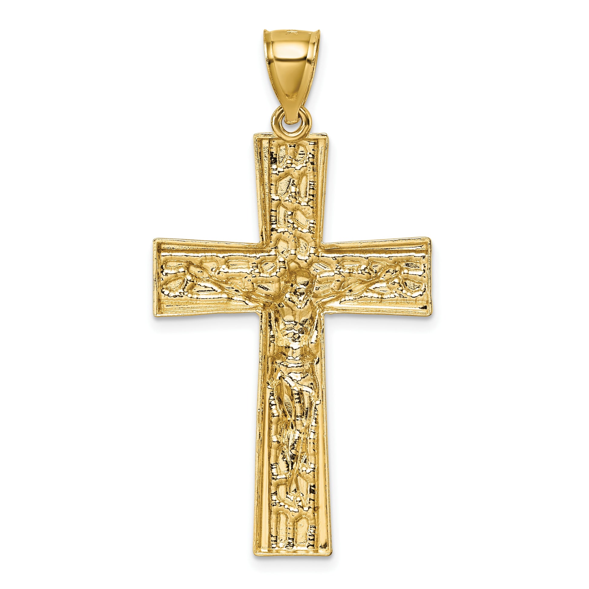 14k and White Rhodium Polished Diamond-cut Nugget Crucifix Pendant