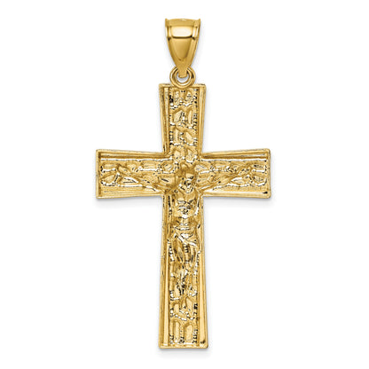 14k and White Rhodium Polished Diamond-cut Nugget Crucifix Pendant