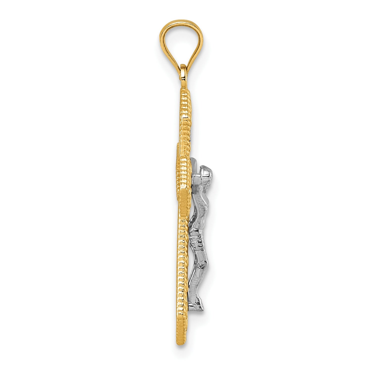 14k Two-tone Polished and Textured Filigree Passion Crucifix Pendant