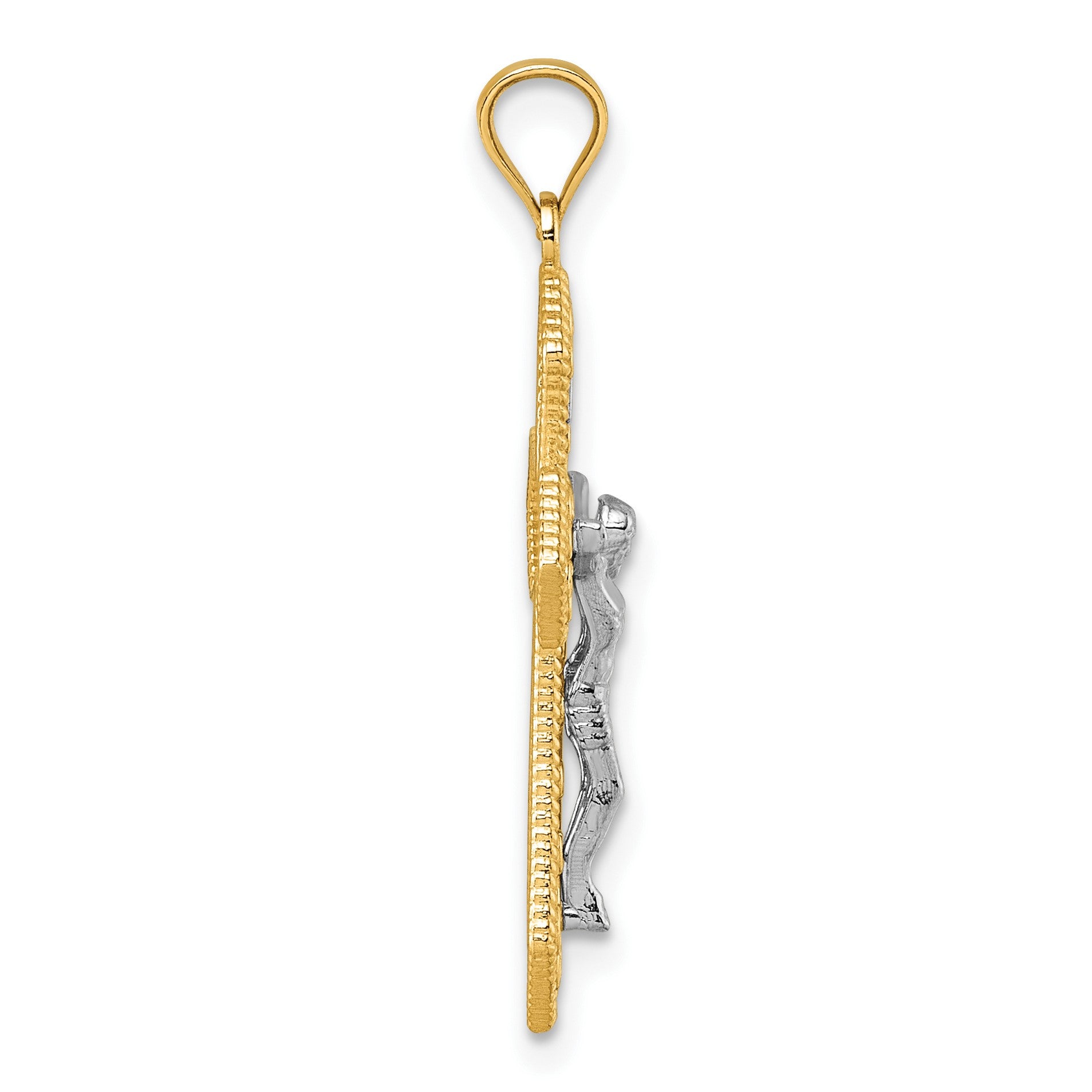 14k Two-tone Polished and Textured Filigree Passion Crucifix Pendant
