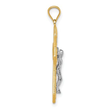 14k Two-tone Polished and Textured Filigree Passion Crucifix Pendant