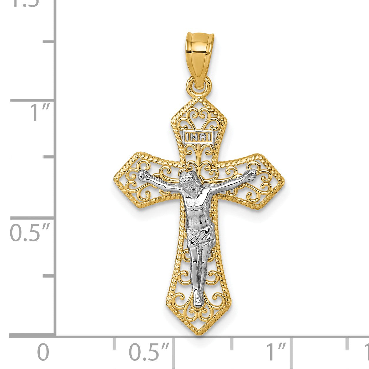 14k Two-tone Polished and Textured Filigree Passion Crucifix Pendant