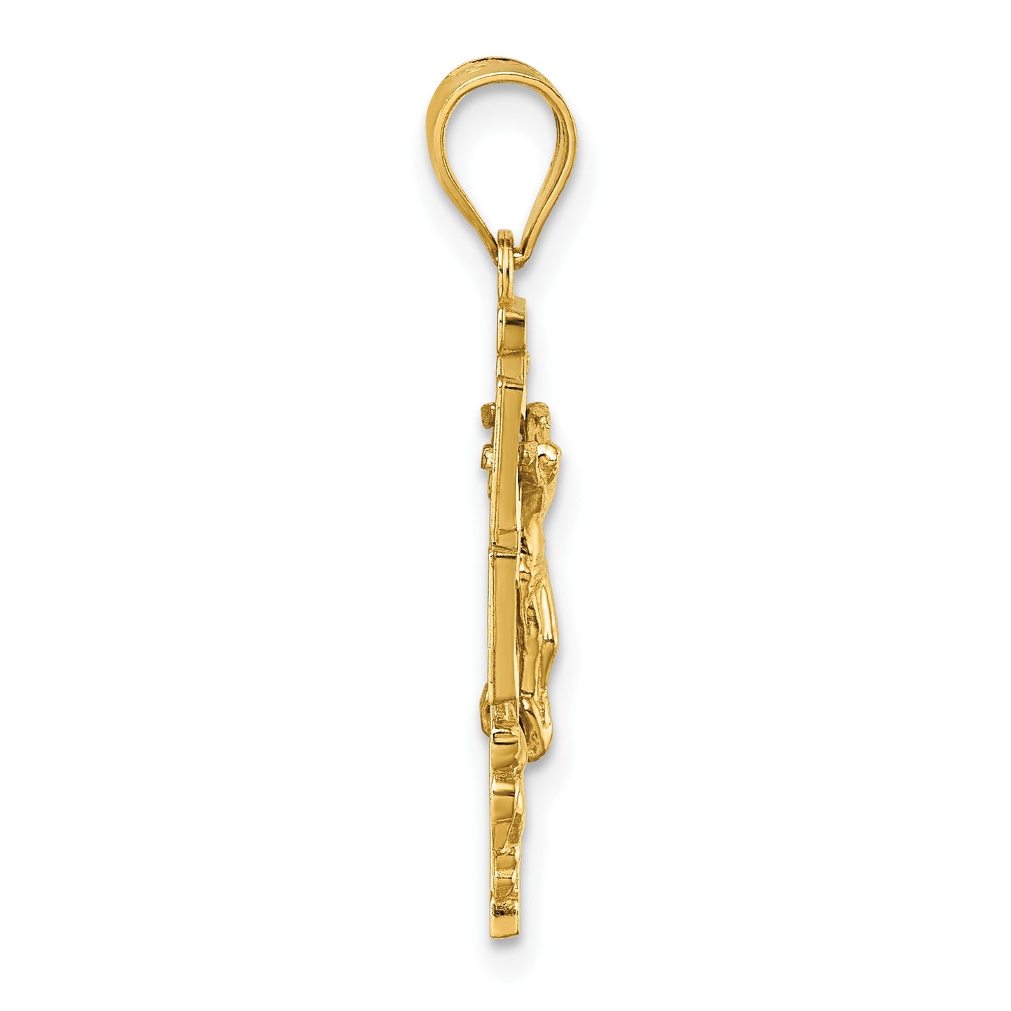 14k Polished and Textured Cara Vaca Crucifix Pendant