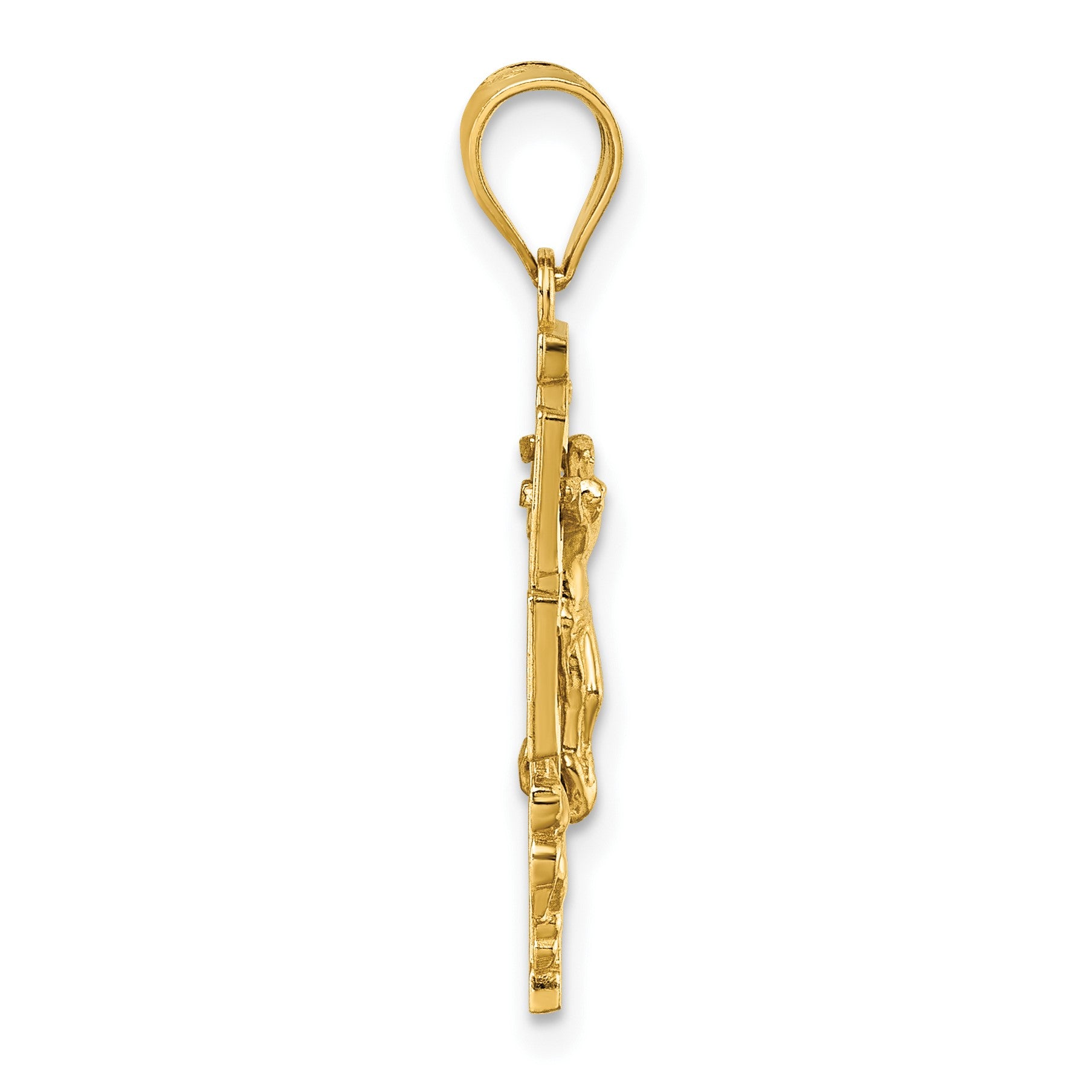 14k Polished and Textured Cara Vaca Crucifix Pendant