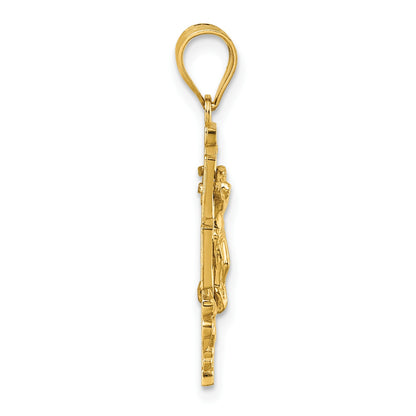 14k Polished and Textured Cara Vaca Crucifix Pendant
