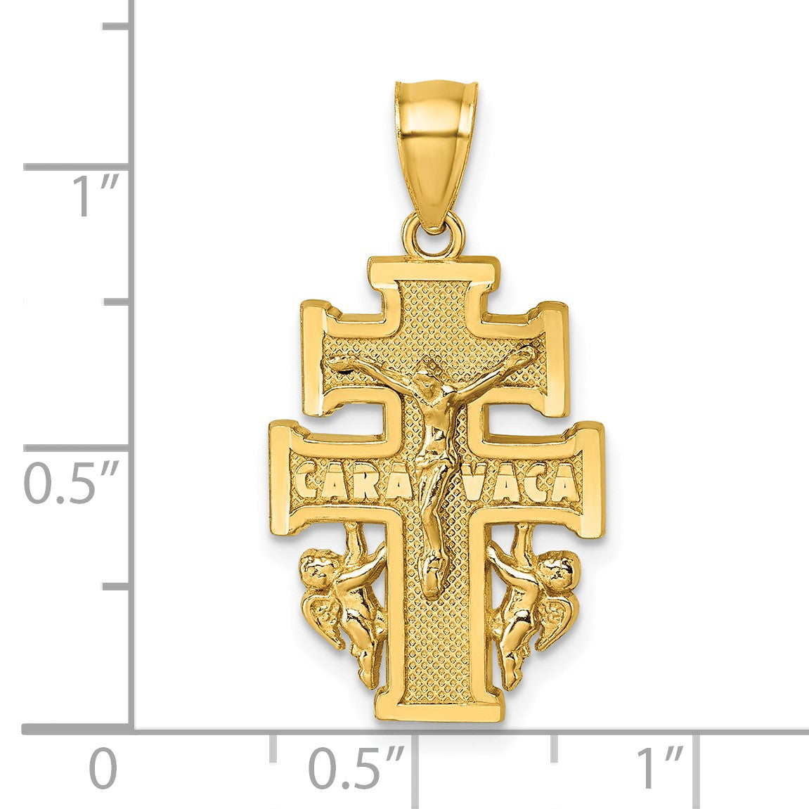 14k Polished and Textured Cara Vaca Crucifix Pendant