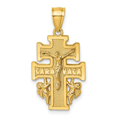 14k Polished and Textured Cara Vaca Crucifix Pendant