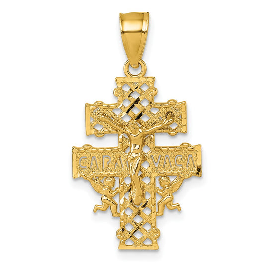 14k Polished Diamond-cut Cara Vaca Cross Pendant