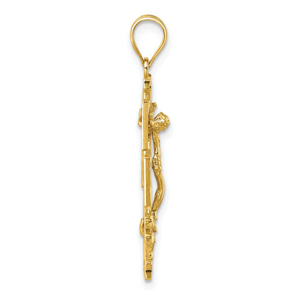 14k Polished and Textured Cara Vaca Crucifix Pendant