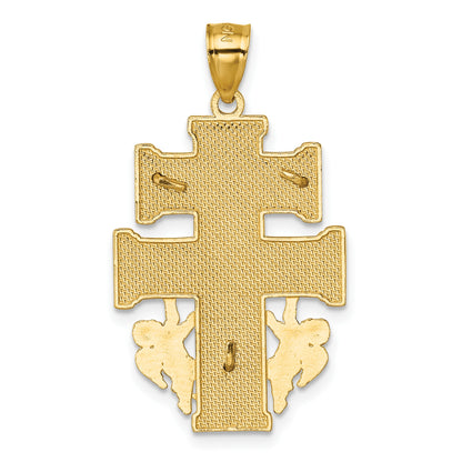 14k Polished and Textured Cara Vaca Crucifix Pendant