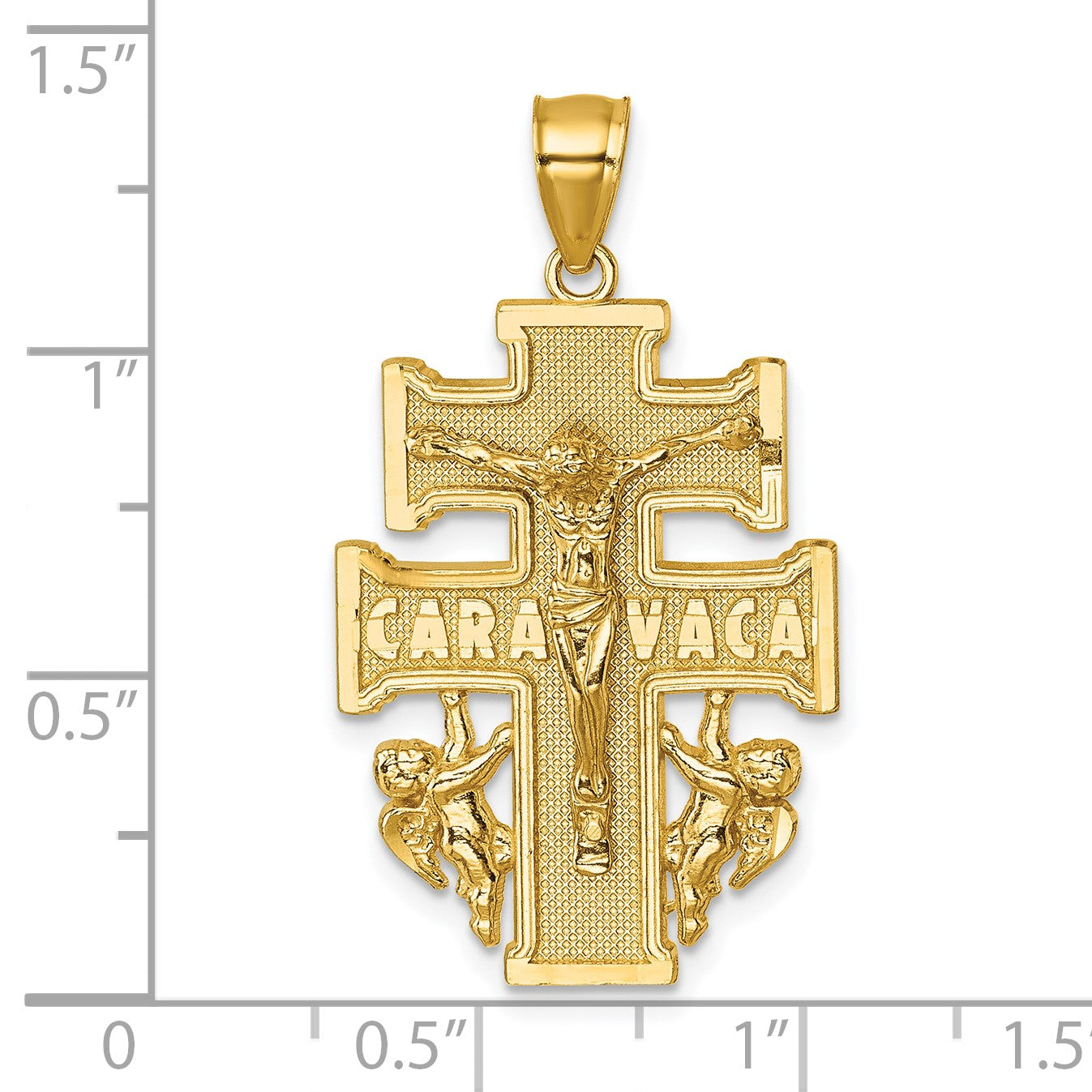 14k Polished and Textured Cara Vaca Crucifix Pendant