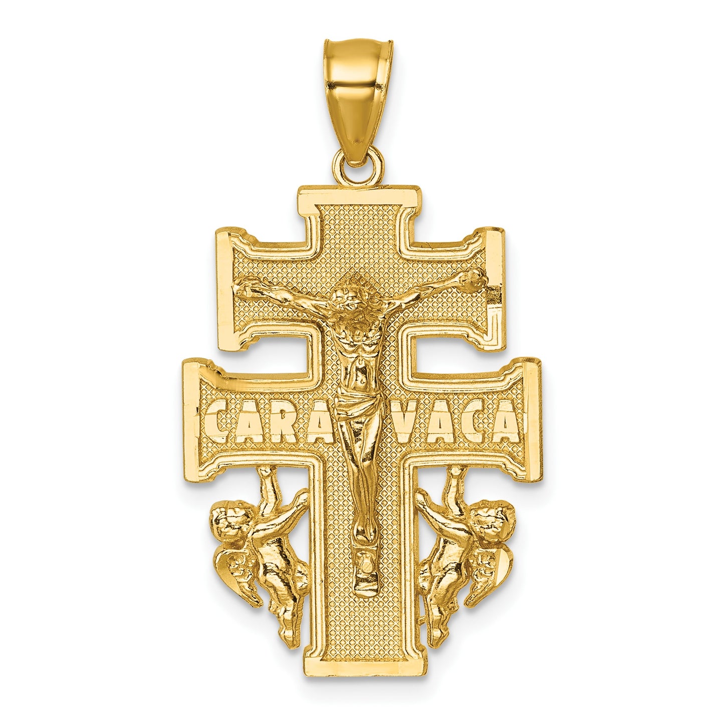 14k Polished and Textured Cara Vaca Crucifix Pendant