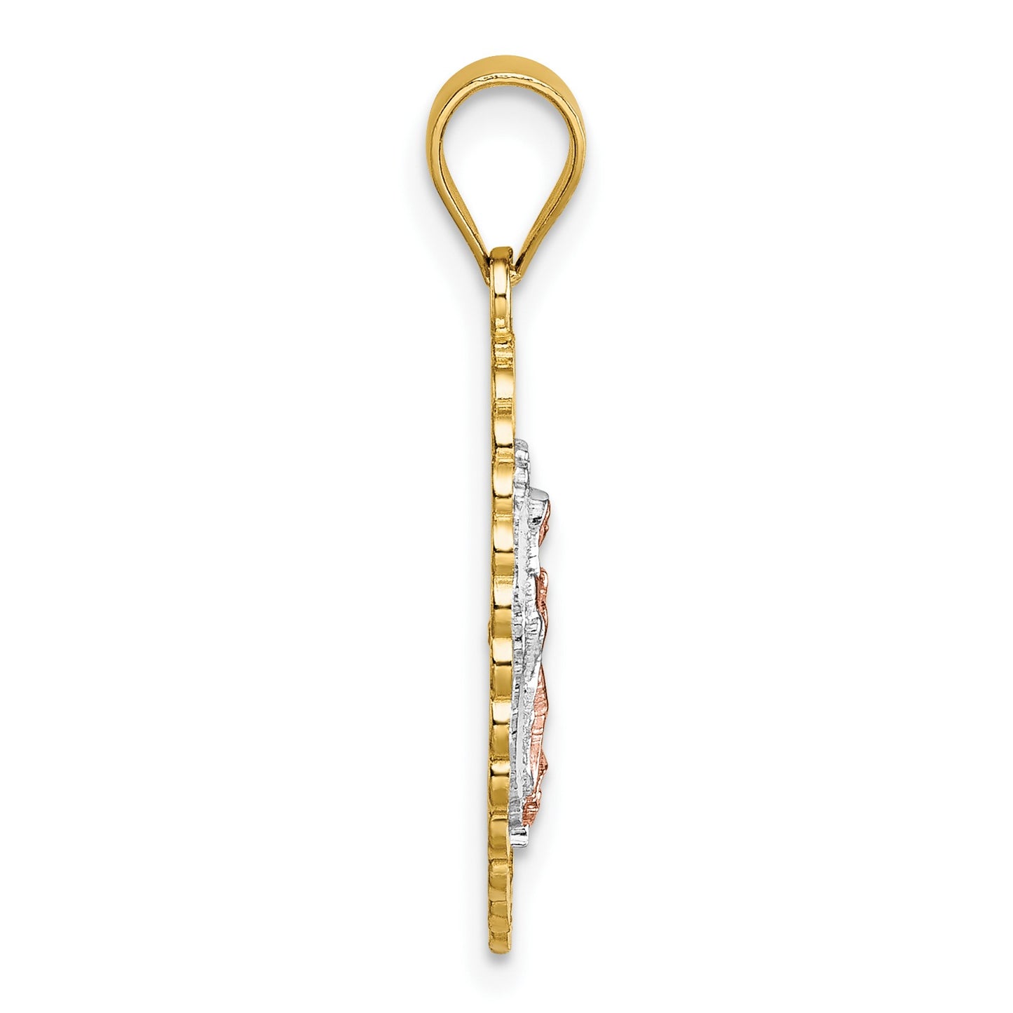 14k Two-tone with White Rhodium Polished Diamond-cut Pierced Design Our Lady of Guadalupe Pendant