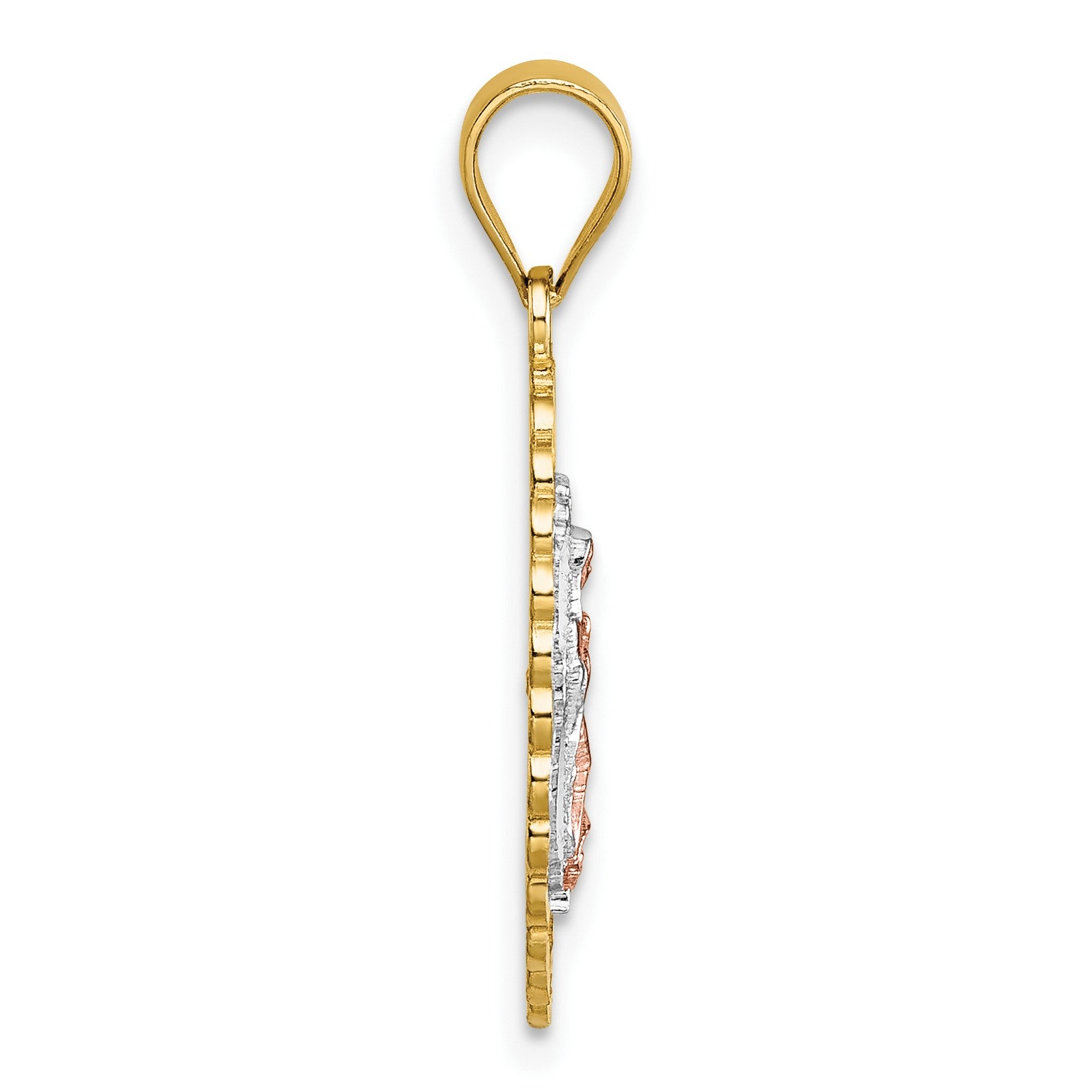 14k Two-tone with White Rhodium Polished Diamond-cut Pierced Design Our Lady of Guadalupe Pendant