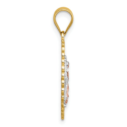 14k Two-tone with White Rhodium Polished Diamond-cut Pierced Design Our Lady of Guadalupe Pendant
