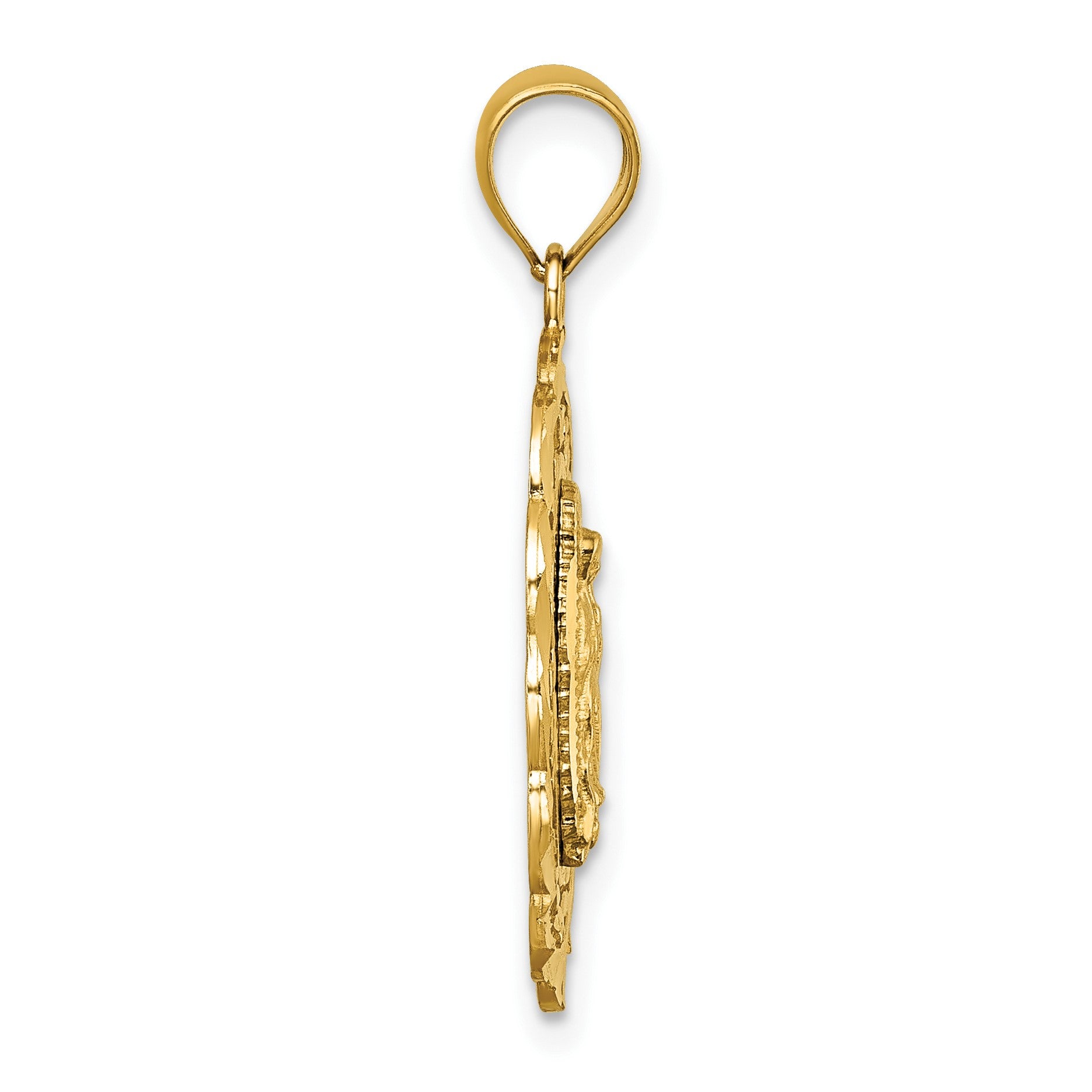 14k Polished Diamond-cut Spanish Ntra. Sra. De Guadalupe Oval Pendant