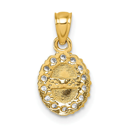 14k Polished CZ Our Lady of Guadalupe Oval Charm Pendant
