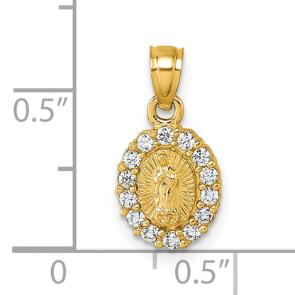 14k Polished CZ Our Lady of Guadalupe Oval Charm Pendant