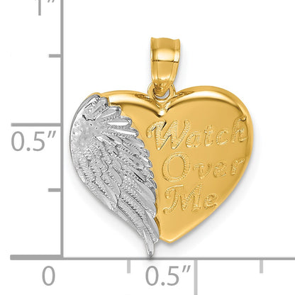 14k and White Rhodium Diamond-cut Heart With Wing WATCH OVER ME Pendant