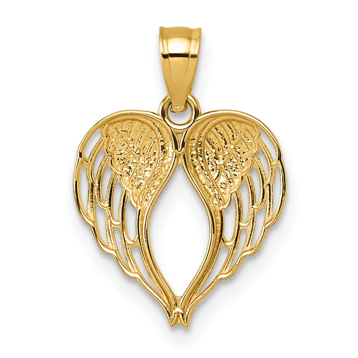 14k Polished and Diamond-cut Cut-out Wings In Heart Shape Pendant