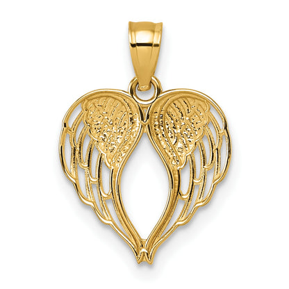 14k Polished and Diamond-cut Cut-out Wings In Heart Shape Pendant
