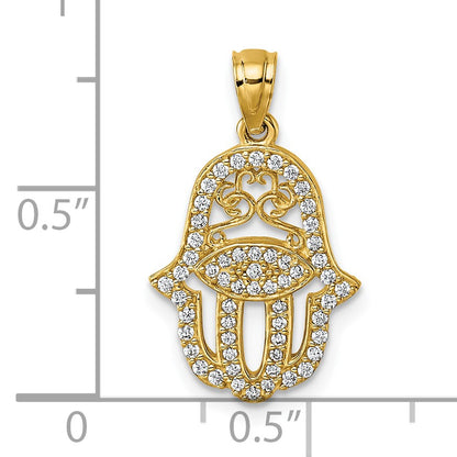 14k Polished CZ Hamsa Pendant