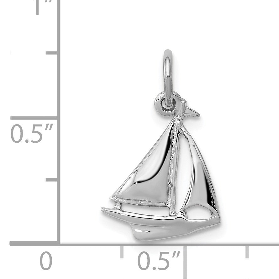 14K White Gold Solid Polished 3-D Sailboat Charm