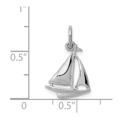 14K White Gold Solid Polished 3-D Sailboat Charm