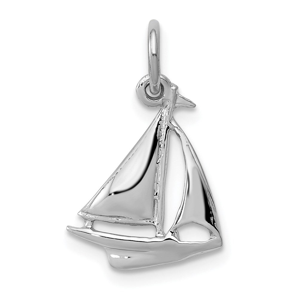 14K White Gold Solid Polished 3-D Sailboat Charm