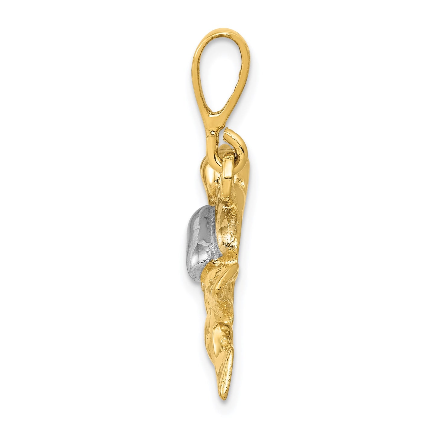 14K and White Rhodium Polished Open-Backed Scuba Diver Pendant