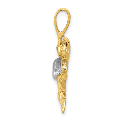 14K and White Rhodium Polished Open-Backed Scuba Diver Pendant