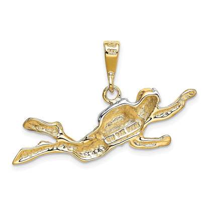 14K and White Rhodium Polished Open-Backed Scuba Diver Pendant