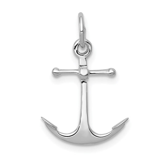 14K White Gold Solid Polished 3-D Anchor Charm