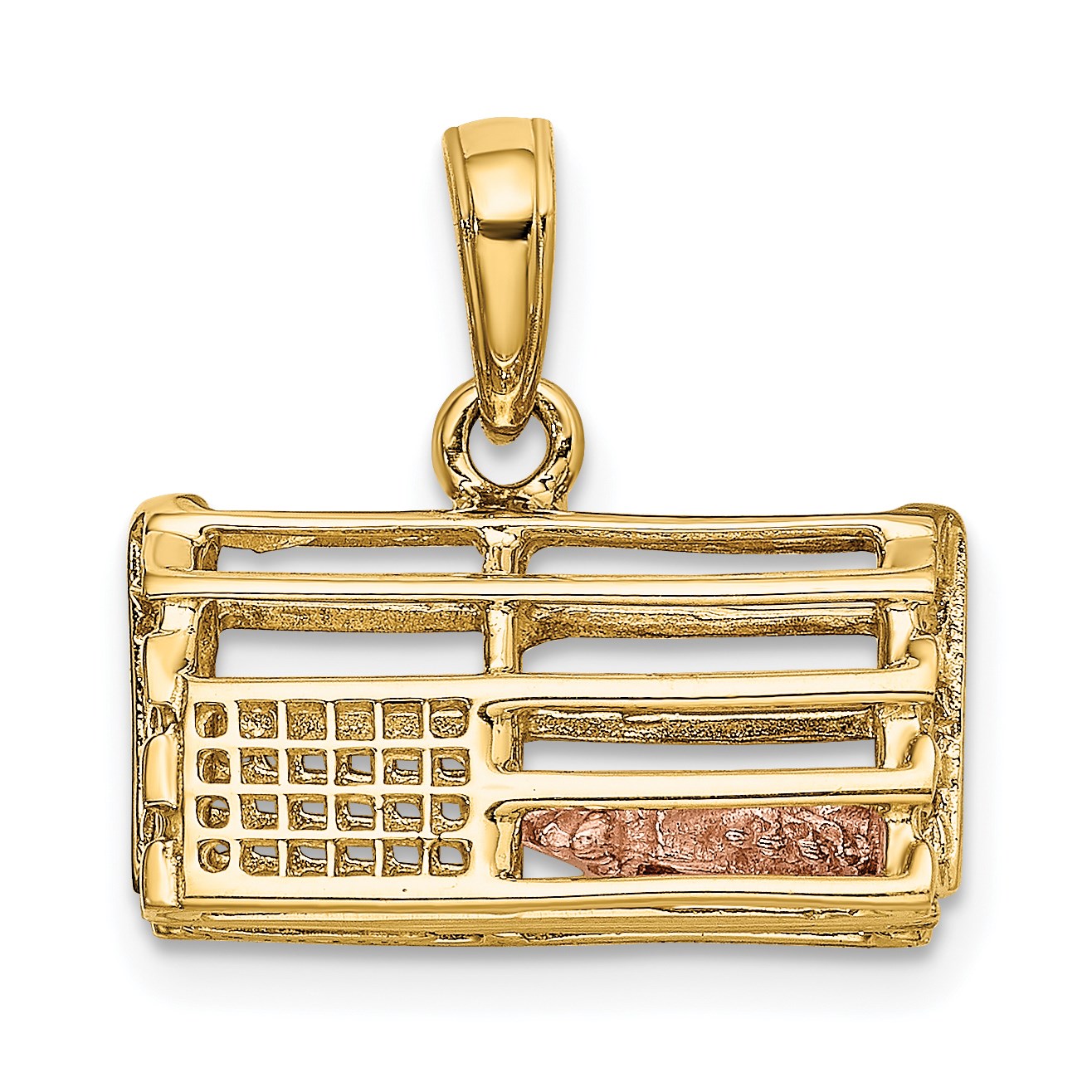 14K Two-Tone Large Moveable 3-D Pink Lobster In Trap Charm