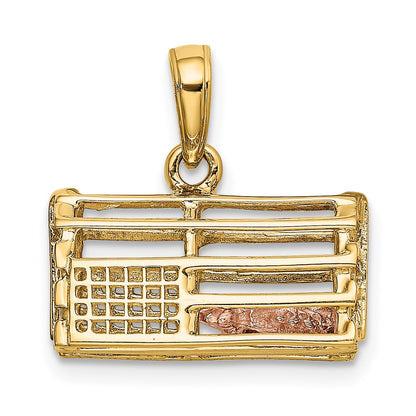 14K Two-Tone Large Moveable 3-D Pink Lobster In Trap Charm