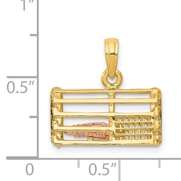 14K Two-Tone Large Moveable 3-D Pink Lobster In Trap Charm