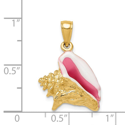 14K Polished 3-D Pink and White Enameled Conch Shell Pendant