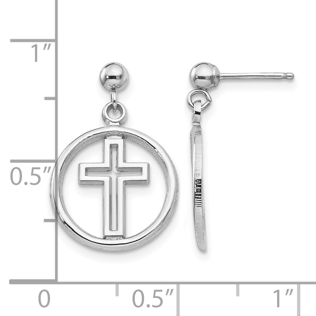 14k White Gold Polished Eternal Life Cross Dangle Post Earrings
