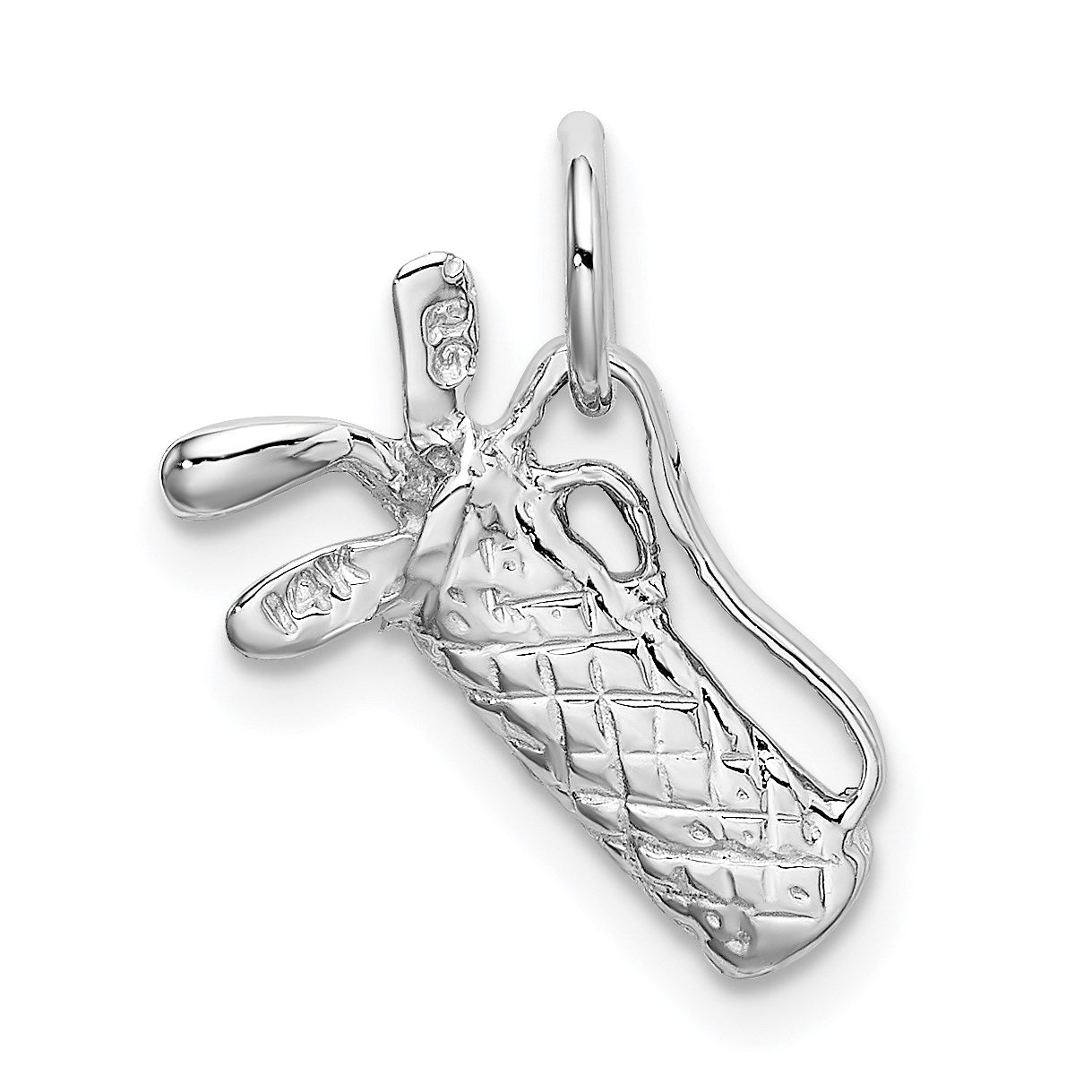 14k White Gold Solid Polished 3-D Golf Bag with Clubs Charm