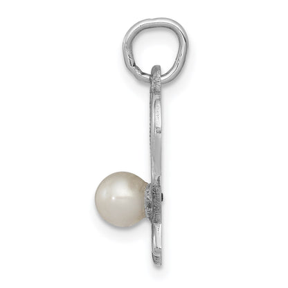 14K White Gold Tennis Racquets with Freshwater Cultured Pearl Ball Charm