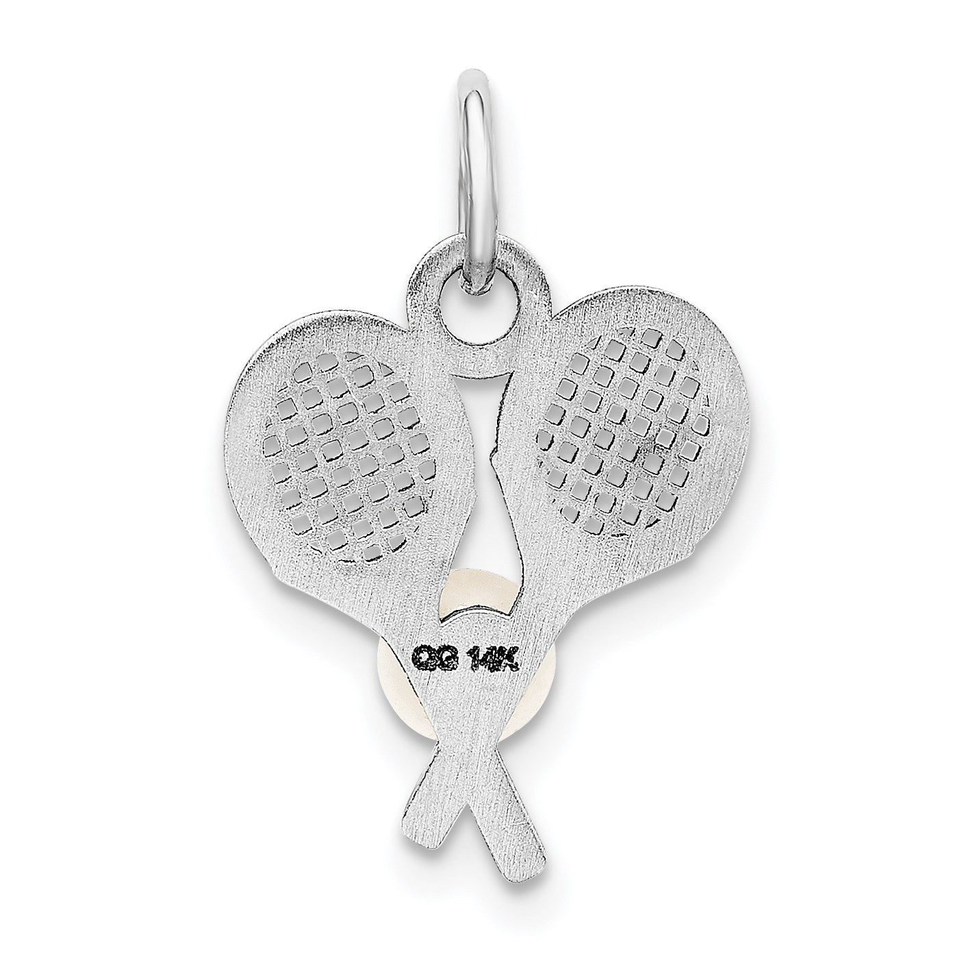 14K White Gold Tennis Racquets with Freshwater Cultured Pearl Ball Charm
