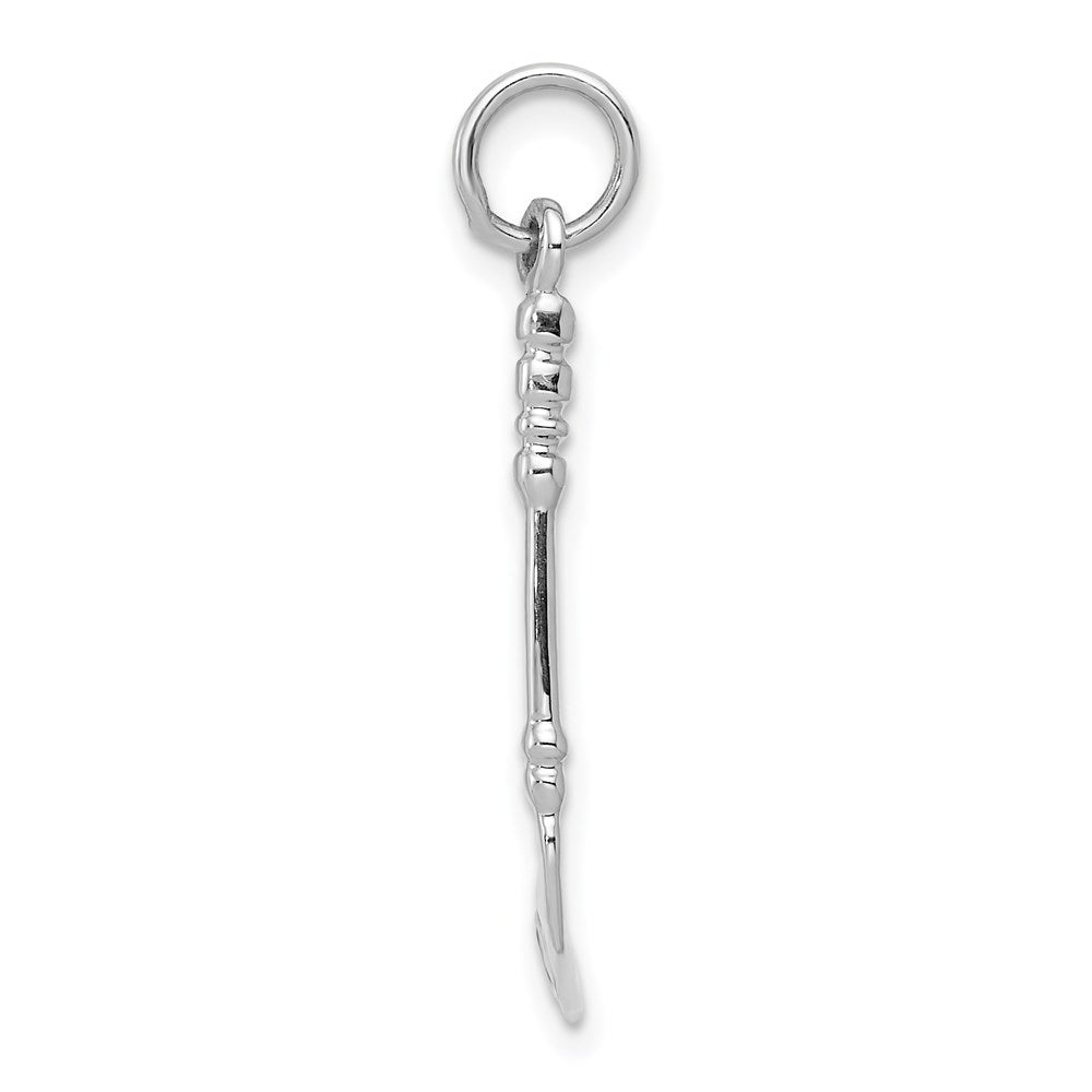 14K White Gold Solid 3-D Enameled Hockey Stick Charm