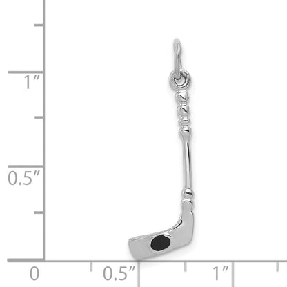 14K White Gold Solid 3-D Enameled Hockey Stick Charm