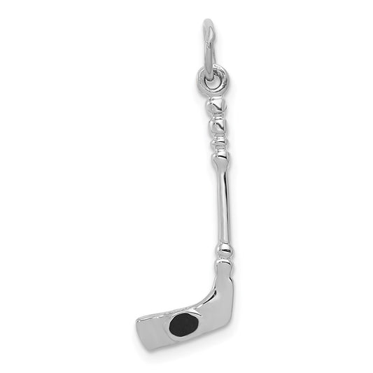 14K White Gold Solid 3-D Enameled Hockey Stick Charm